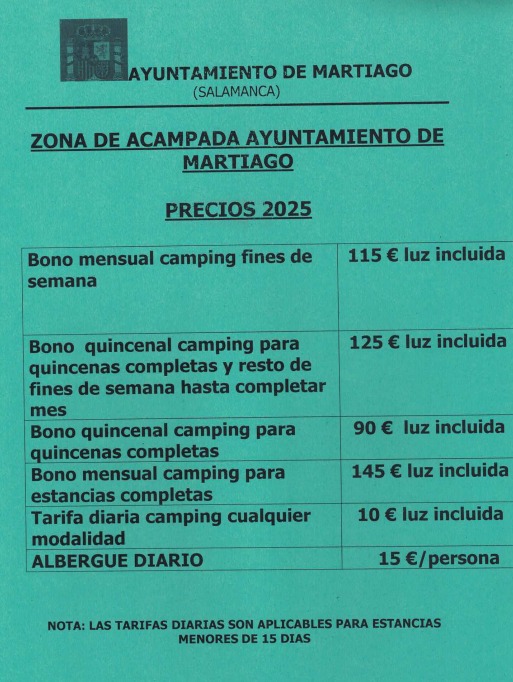 Zona de acampada – precios 2025